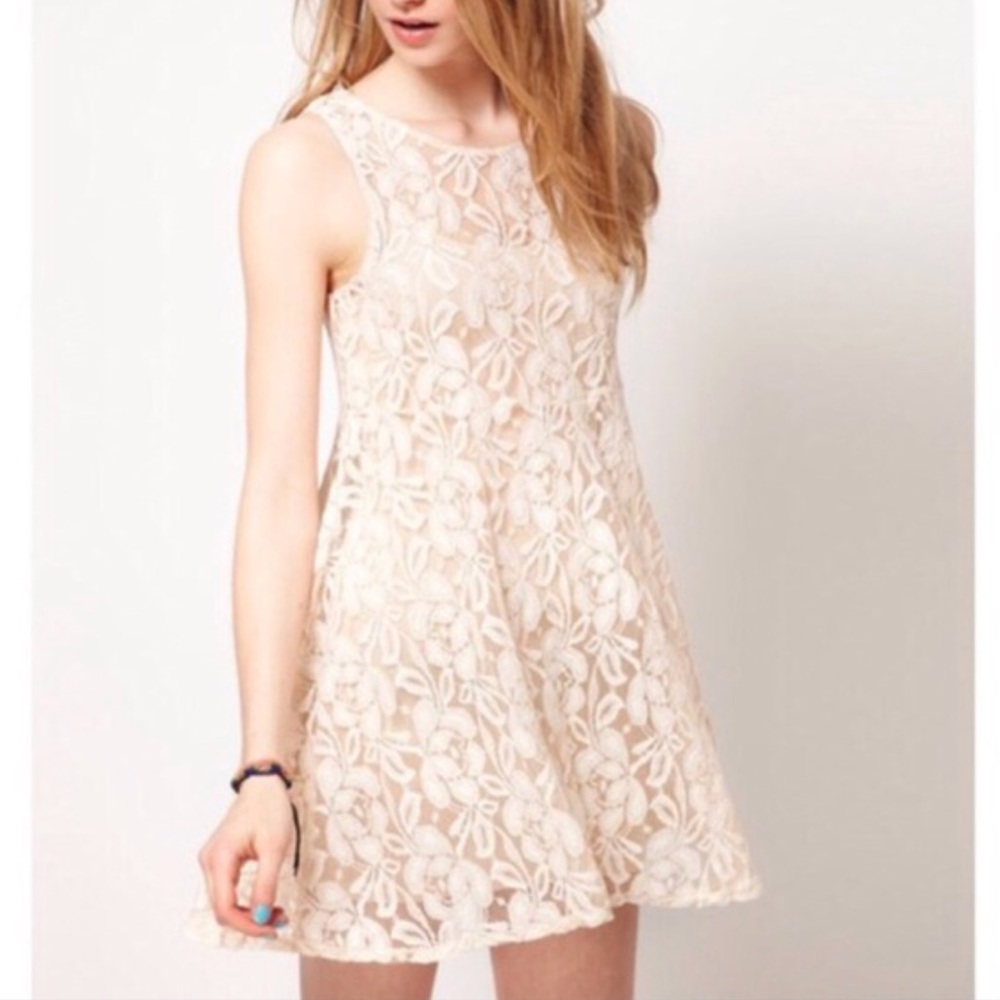 Free People miles of lace mini floral cream dress